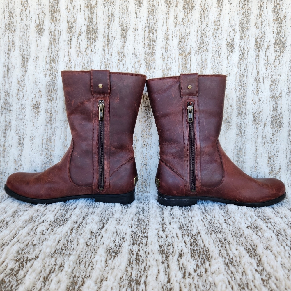 UGG Australia 'Burroughs' Waterproof Leather Boot Sherpa Brown Women's Size 6.5 - Picture 8 of 12